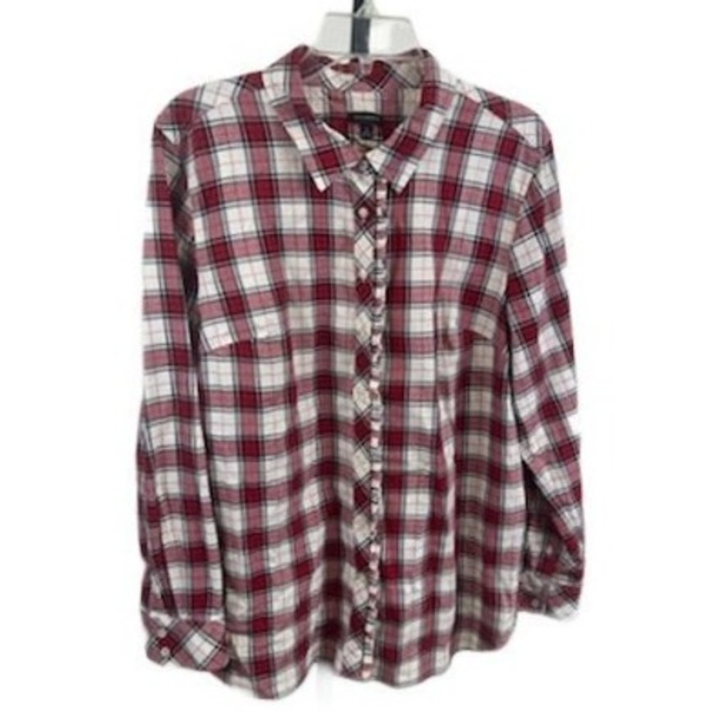 Talbots Women's Size XL Red Plaid Long Sleeve Flannel Button Top Blouse Shirt
